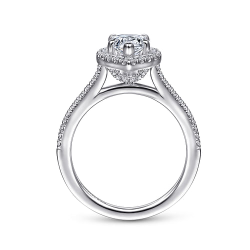 14K White Gold Pear Shape Halo Diamond Engagement Ring