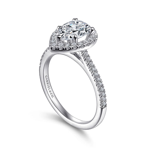 14K White Gold Pear Shape Halo Diamond Engagement Ring