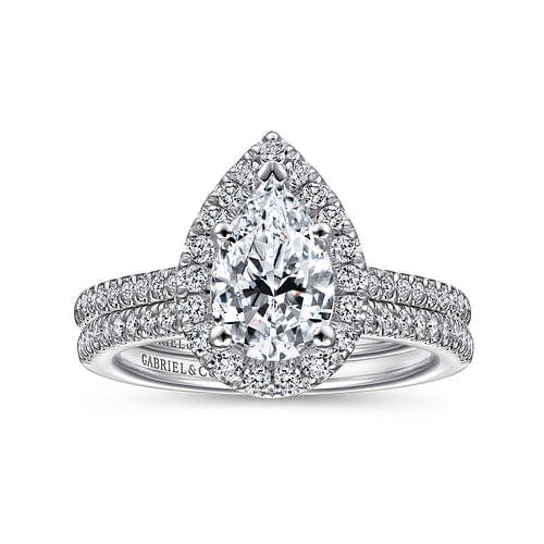 14K White Gold Pear Shape Halo Diamond Engagement Ring