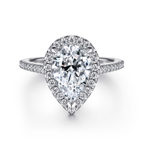 14K White Gold Pear Shape Halo Diamond Engagement Ring