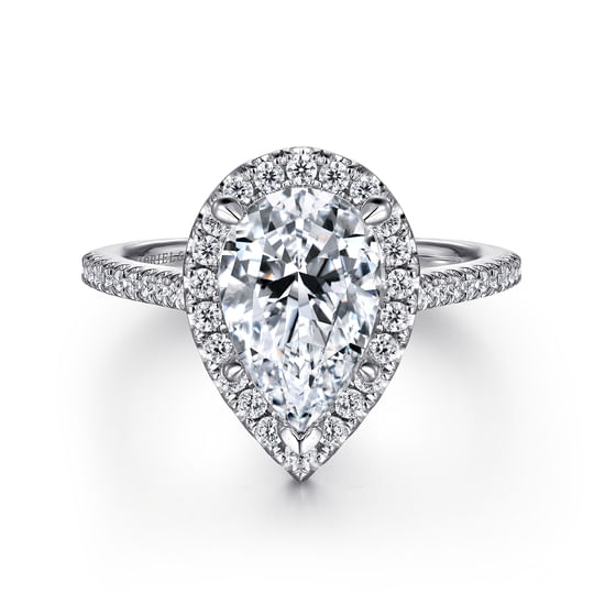 Gabriel - 14K White Gold Pear Shape Halo Diamond Engagement Ring