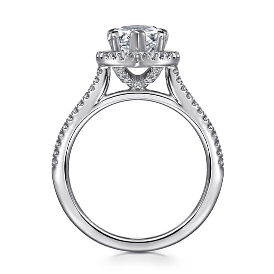 14K White Gold Pear Shape Halo Diamond Engagement Ring angle 2