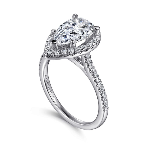14K White Gold Pear Shape Halo Diamond Engagement Ring