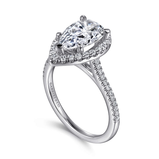 14K White Gold Pear Shape Halo Diamond Engagement Ring angle 3
