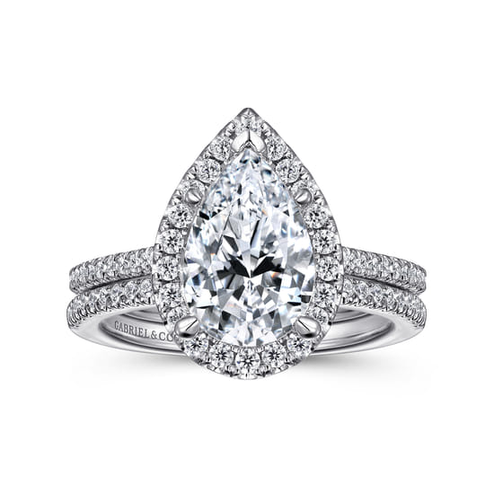 14K White Gold Pear Shape Halo Diamond Engagement Ring angle 4