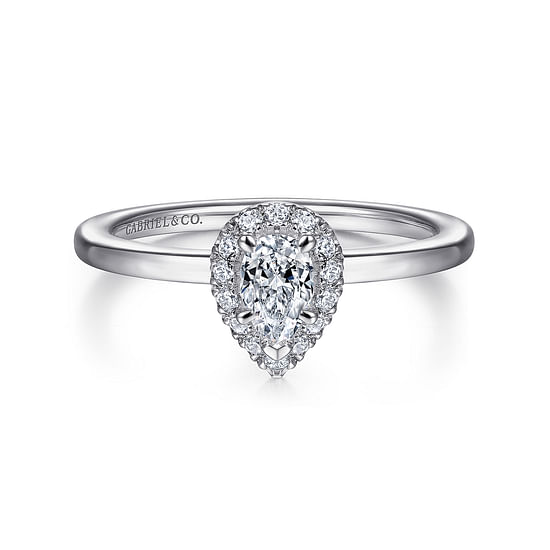 Gabriel - 14K White Gold Pear Shape Halo Diamond Engagement Ring