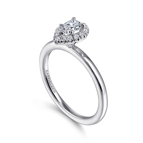 14K White Gold Pear Shape Halo Diamond Engagement Ring