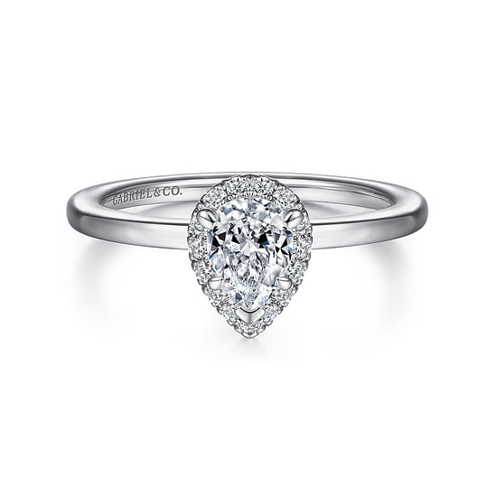 Gabriel - 14K White Gold Pear Shape Halo Diamond Engagement Ring