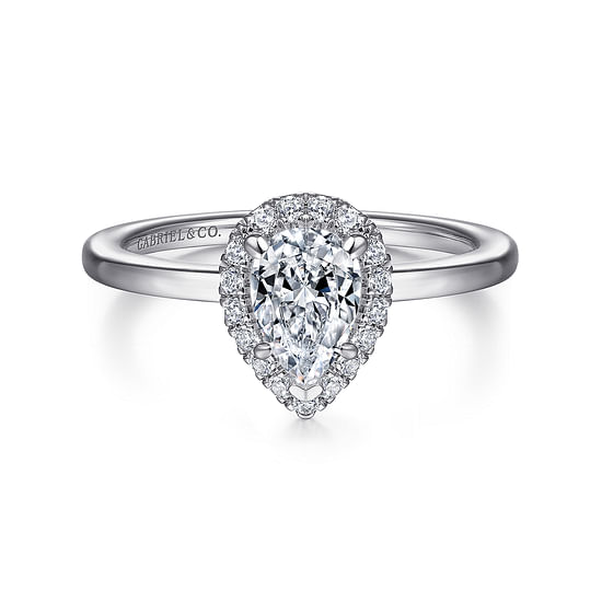 Gabriel - 14K White Gold Pear Shape Halo Diamond Engagement Ring