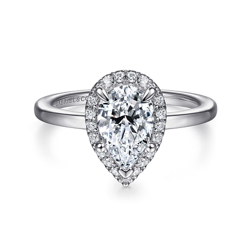 14K White Gold Pear Shape Halo Diamond Engagement Ring