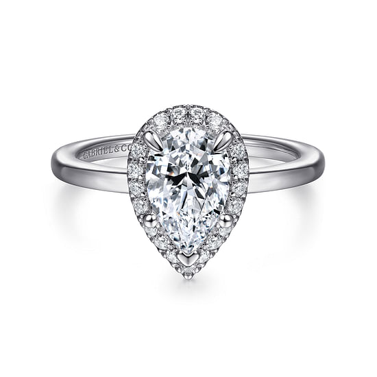 Gabriel - 14K White Gold Pear Shape Halo Diamond Engagement Ring