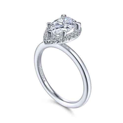 14K White Gold Pear Shape Halo Diamond Engagement Ring