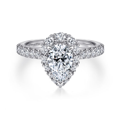 14K White Gold Pear Shape Halo Diamond Engagement Ring