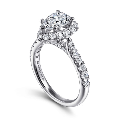 14K White Gold Pear Shape Halo Diamond Engagement Ring