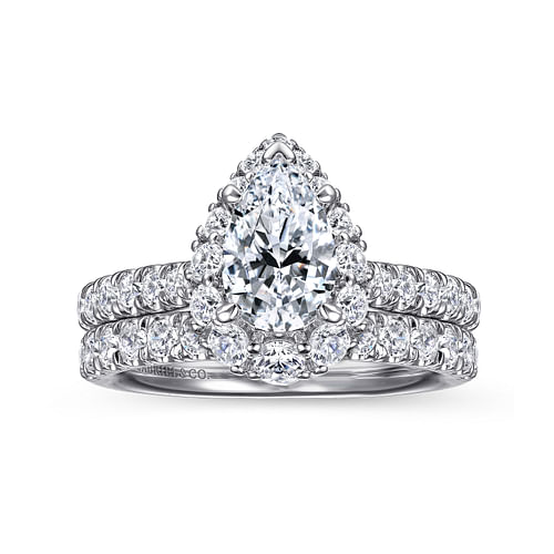 14K White Gold Pear Shape Halo Diamond Engagement Ring