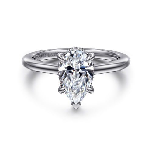 14K White Gold Pear Shape Halo Diamond Engagement Ring