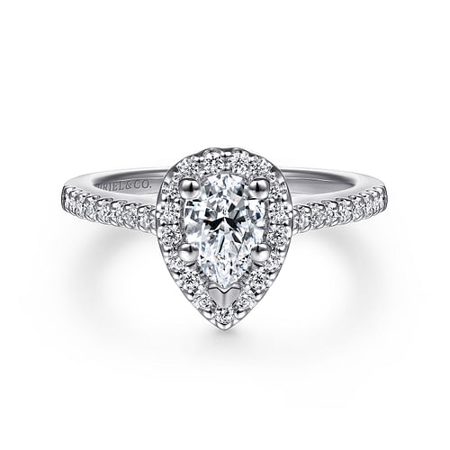 14K White Gold Pear Shape Halo Diamond Engagement Ring