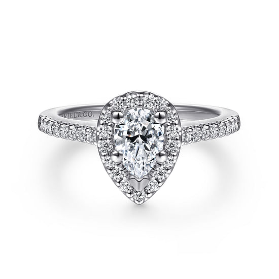 Gabriel - 14K White Gold Pear Shape Halo Diamond Engagement Ring