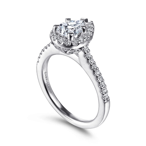 14K White Gold Pear Shape Halo Diamond Engagement Ring