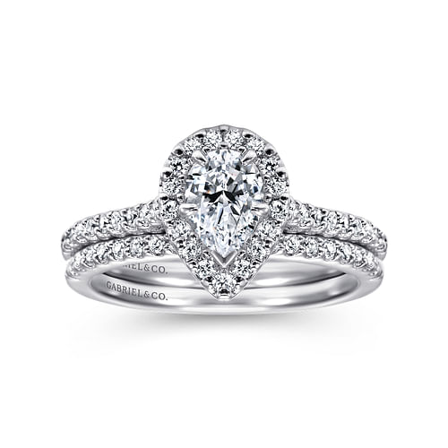 14K White Gold Pear Shape Halo Diamond Engagement Ring