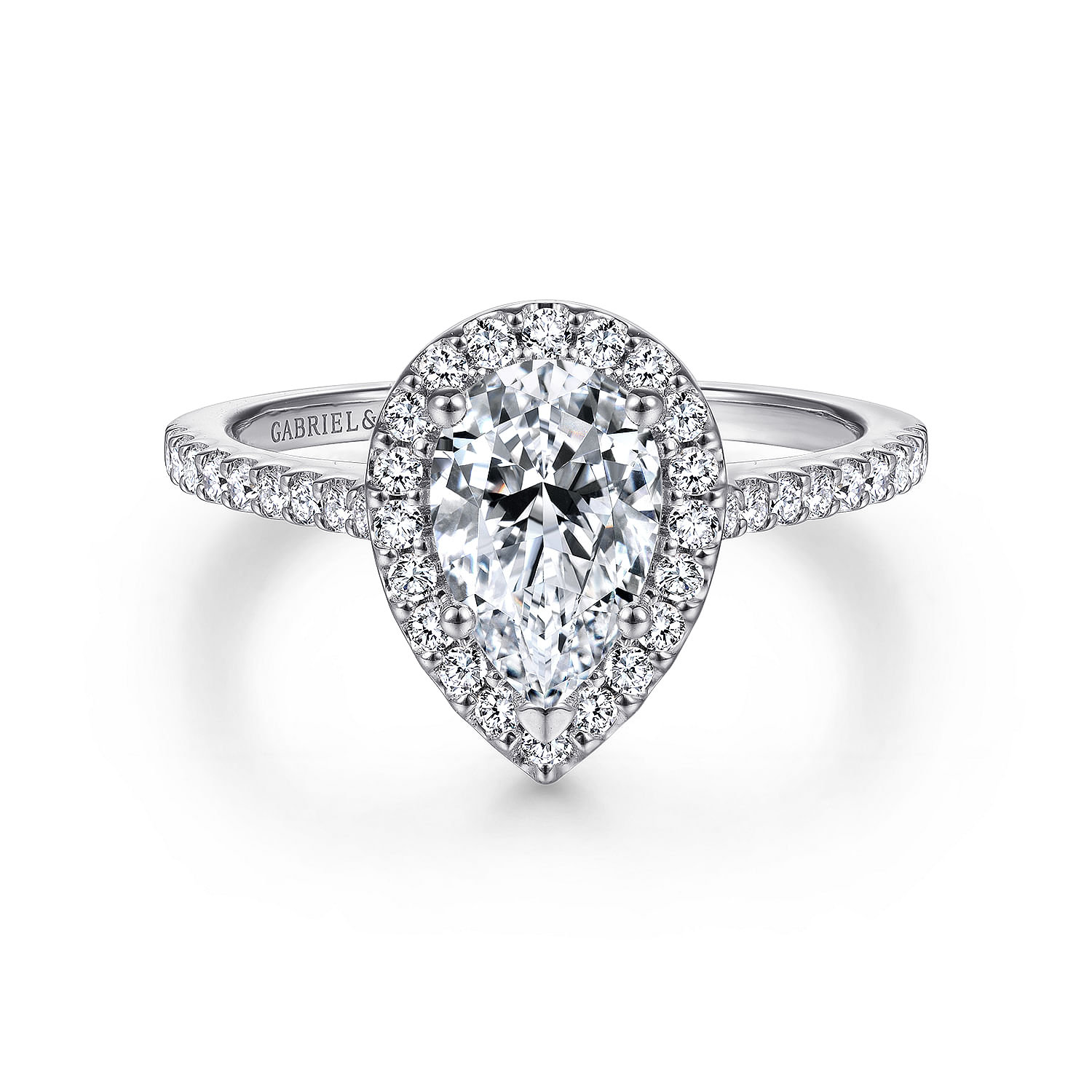 Gabriel - 14K White Gold Pear Shape Halo Diamond Engagement Ring