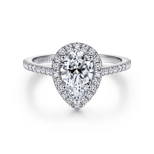 14K White Gold Pear Shape Halo Diamond Engagement Ring