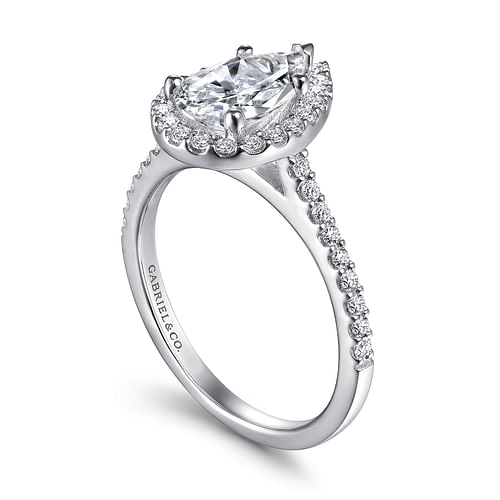 14K White Gold Pear Shape Halo Diamond Engagement Ring