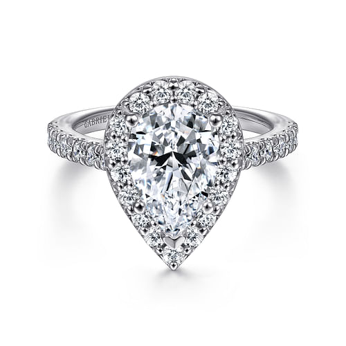 14K White Gold Pear Shape Halo Diamond Engagement Ring