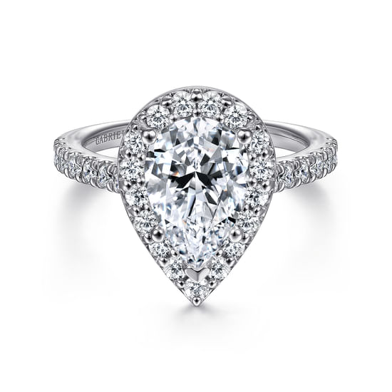Gabriel - 14K White Gold Pear Shape Halo Diamond Engagement Ring