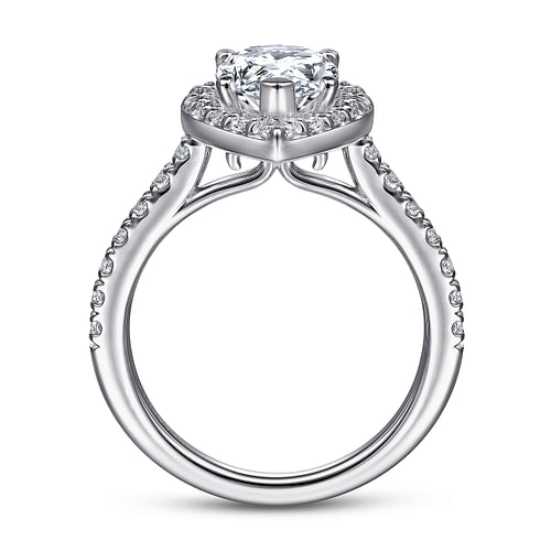 14K White Gold Pear Shape Halo Diamond Engagement Ring