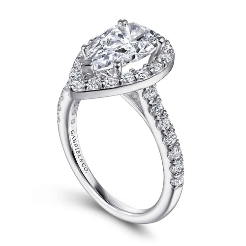 14K White Gold Pear Shape Halo Diamond Engagement Ring