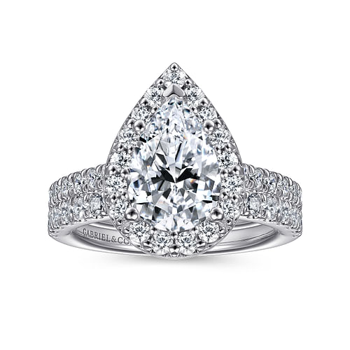 14K White Gold Pear Shape Halo Diamond Engagement Ring