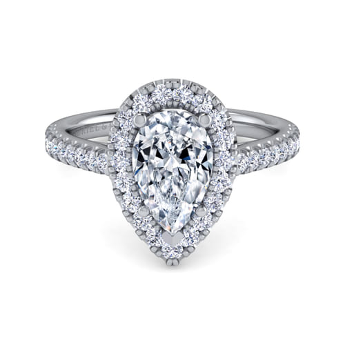 14K White Gold Pear Shape Halo Diamond Engagement Ring
