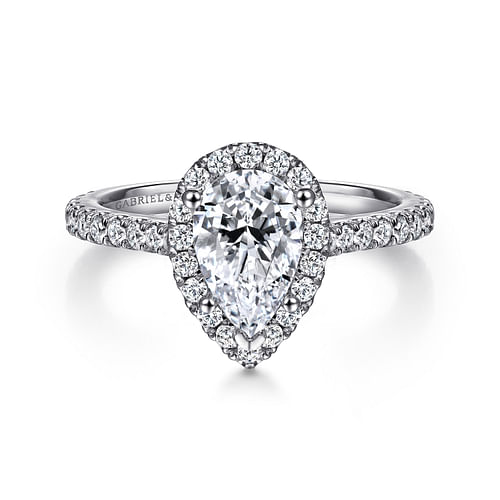 14K White Gold Pear Shape Halo Diamond Engagement Ring