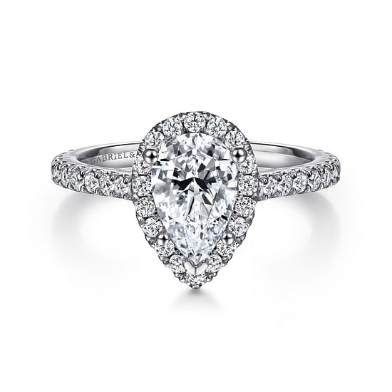 Gabriel - 14K White Gold Pear Shape Halo Diamond Engagement Ring