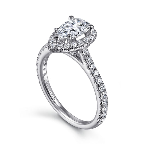 14K White Gold Pear Shape Halo Diamond Engagement Ring