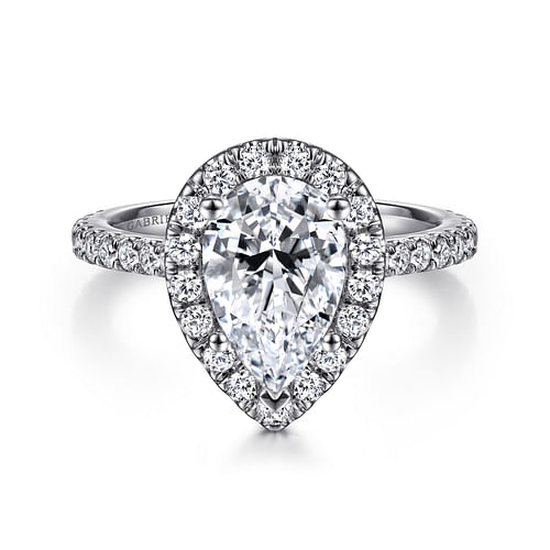 14K White Gold Pear Shape Halo Diamond Engagement Ring