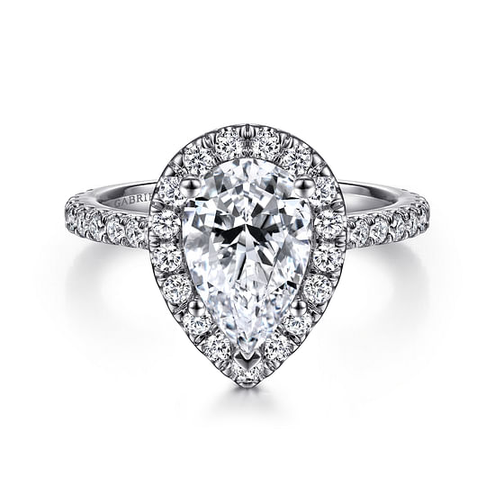 Gabriel - 14K White Gold Pear Shape Halo Diamond Engagement Ring