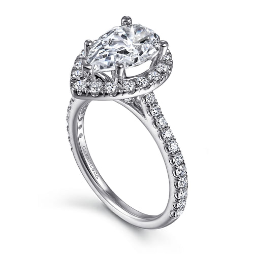 14K White Gold Pear Shape Halo Diamond Engagement Ring