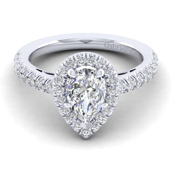 Gabriel - 14K White Gold Pear Shape Halo Diamond Engagement Ring