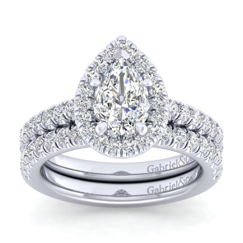 14K White Gold Pear Shape Halo Diamond Engagement Ring 14K White Gold Pear Shape Halo Diamond Engagement Ring