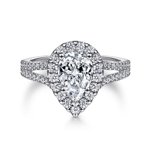 14K White Gold Pear Shape Halo Diamond Engagement Ring