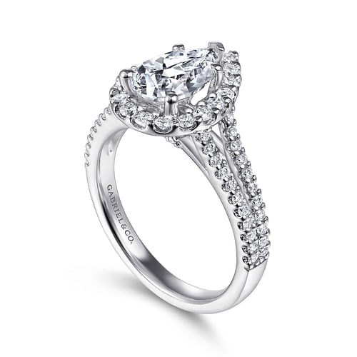 14K White Gold Pear Shape Halo Diamond Engagement Ring