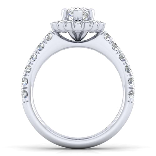 14K White Gold Pear Shape Halo Diamond Engagement Ring
