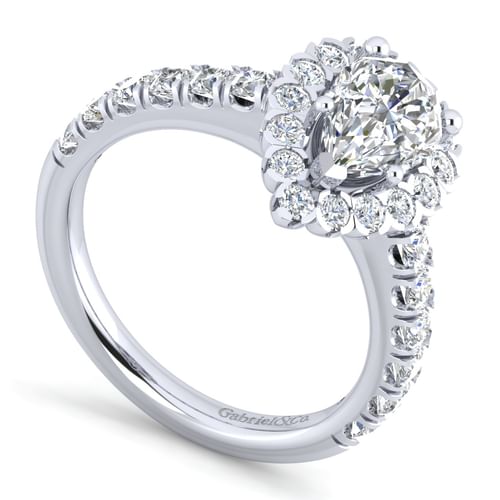 14K White Gold Pear Shape Halo Diamond Engagement Ring