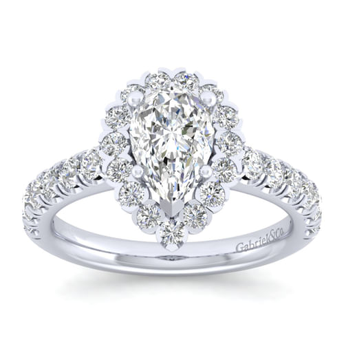14K White Gold Pear Shape Halo Diamond Engagement Ring