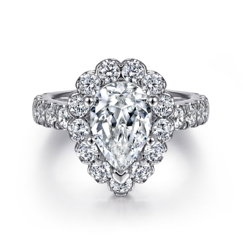 14K White Gold Pear Shape Halo Diamond Engagement Ring