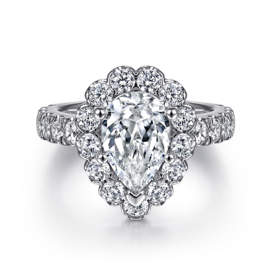 Gabriel - 14K White Gold Pear Shape Halo Diamond Engagement Ring
