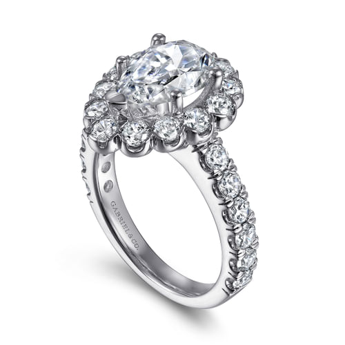 14K White Gold Pear Shape Halo Diamond Engagement Ring