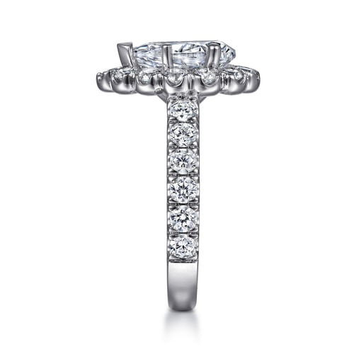 14K White Gold Pear Shape Halo Diamond Engagement Ring
